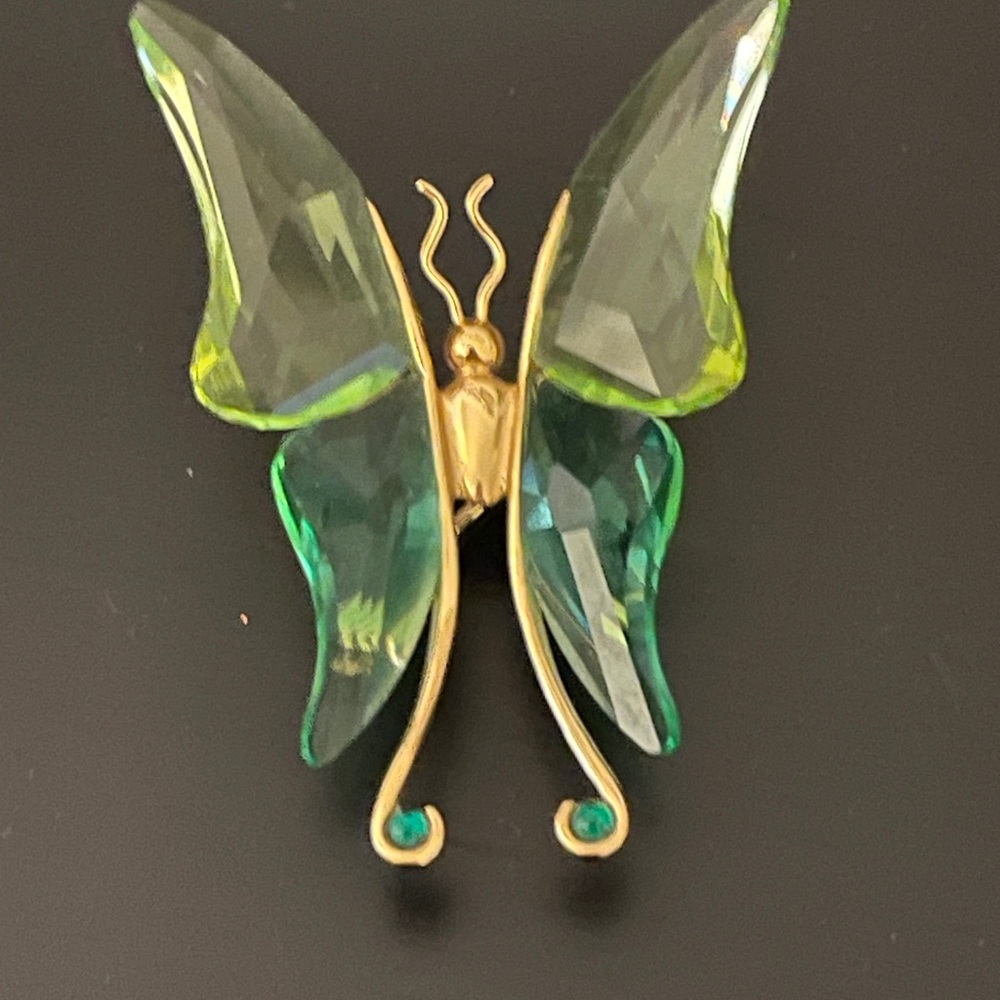 Swarovski Emerald and Gold Butterfly Brooch